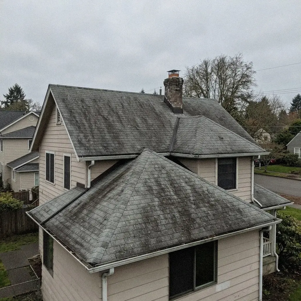 Moss and Algae Growth roof damage in Bellevue, WA